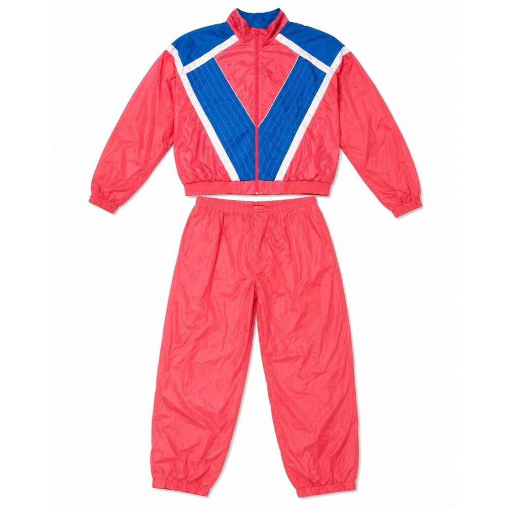 Vintage 90s Sunterra XL Nylon Tracksuit Pink Blue Windbreaker Jacket Pants Set
